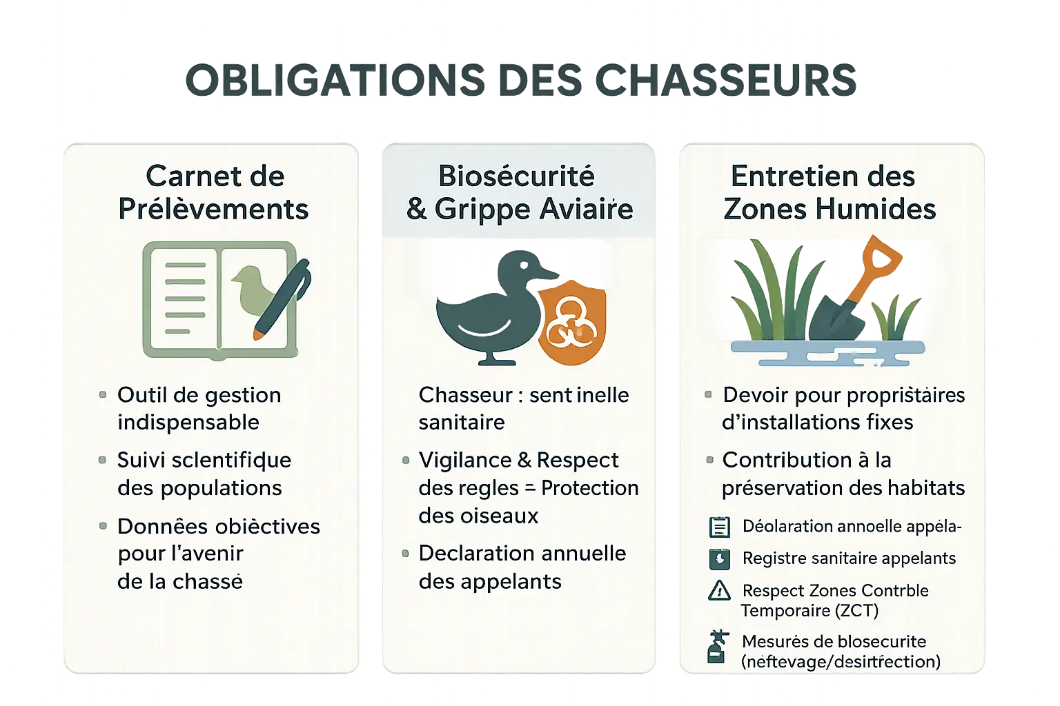 Chasseurs en action avec carnet de prélèvements et équipements