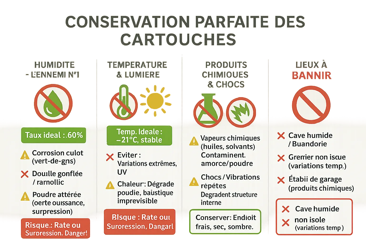 Cartouches de chasse stockées dans un environnement contrôlé