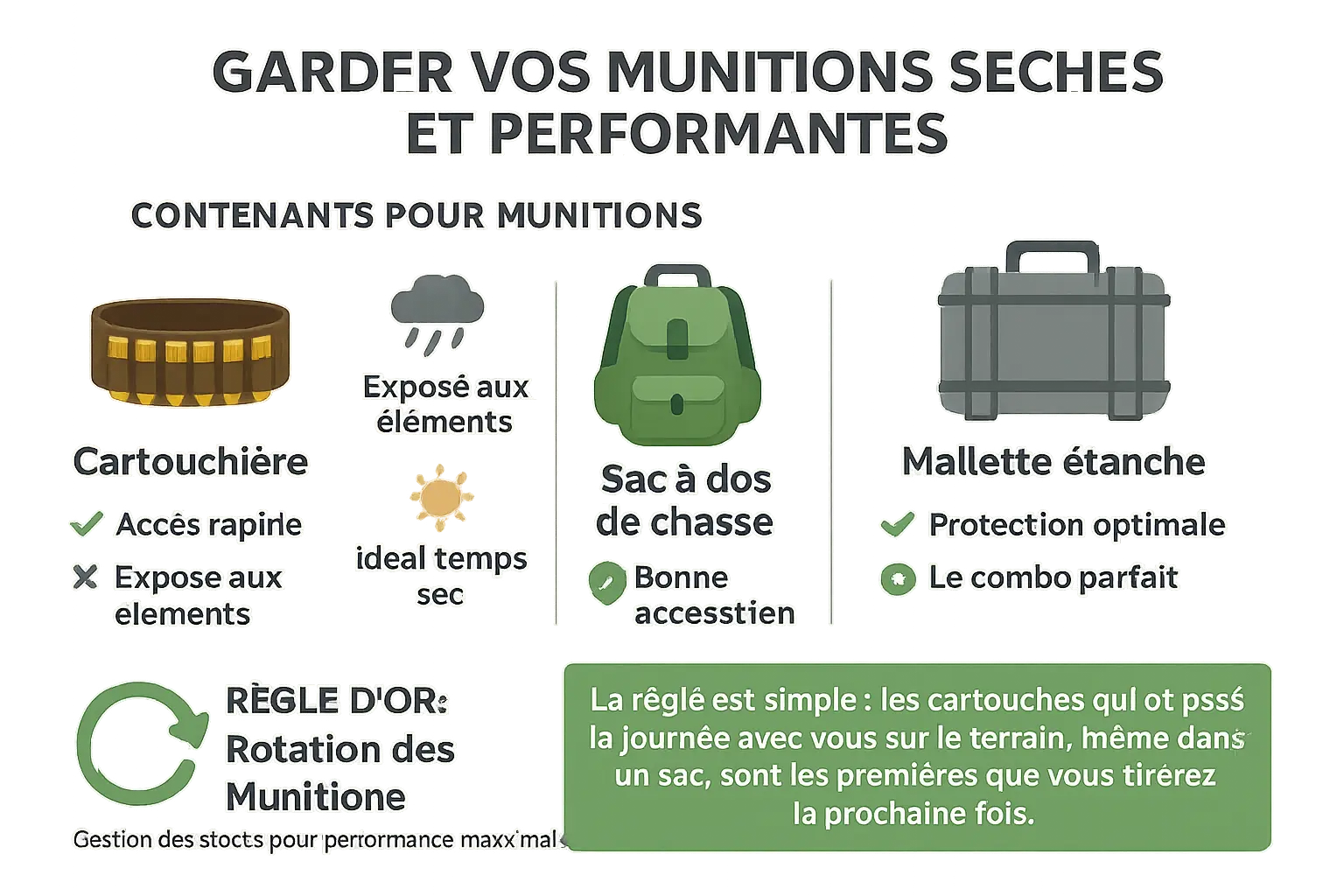 Cartouches de chasse protégées dans un contenant étanche sur un fond boisé