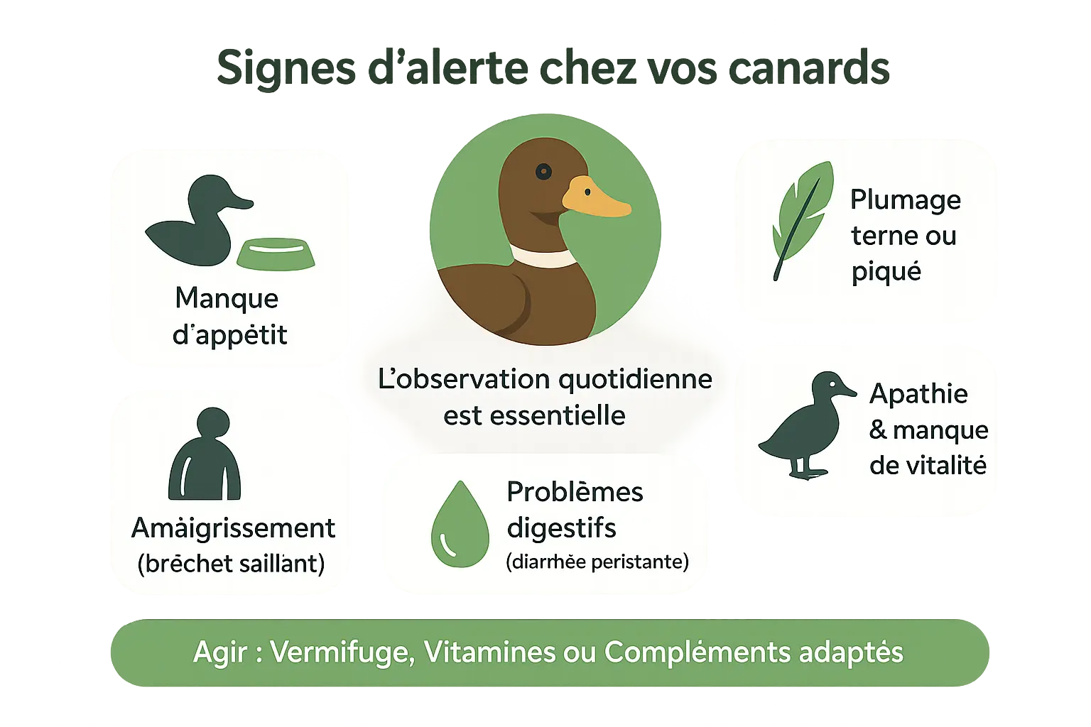 Signes d'alerte chez les canards