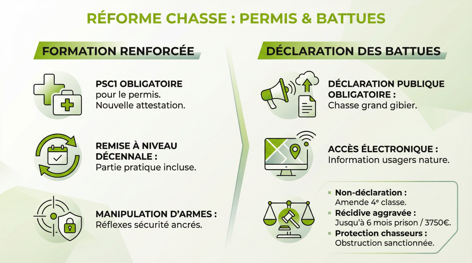 Chasseurs en action lors d'une battue, illustrant les nouvelles obligations de sécurité et de déclaration