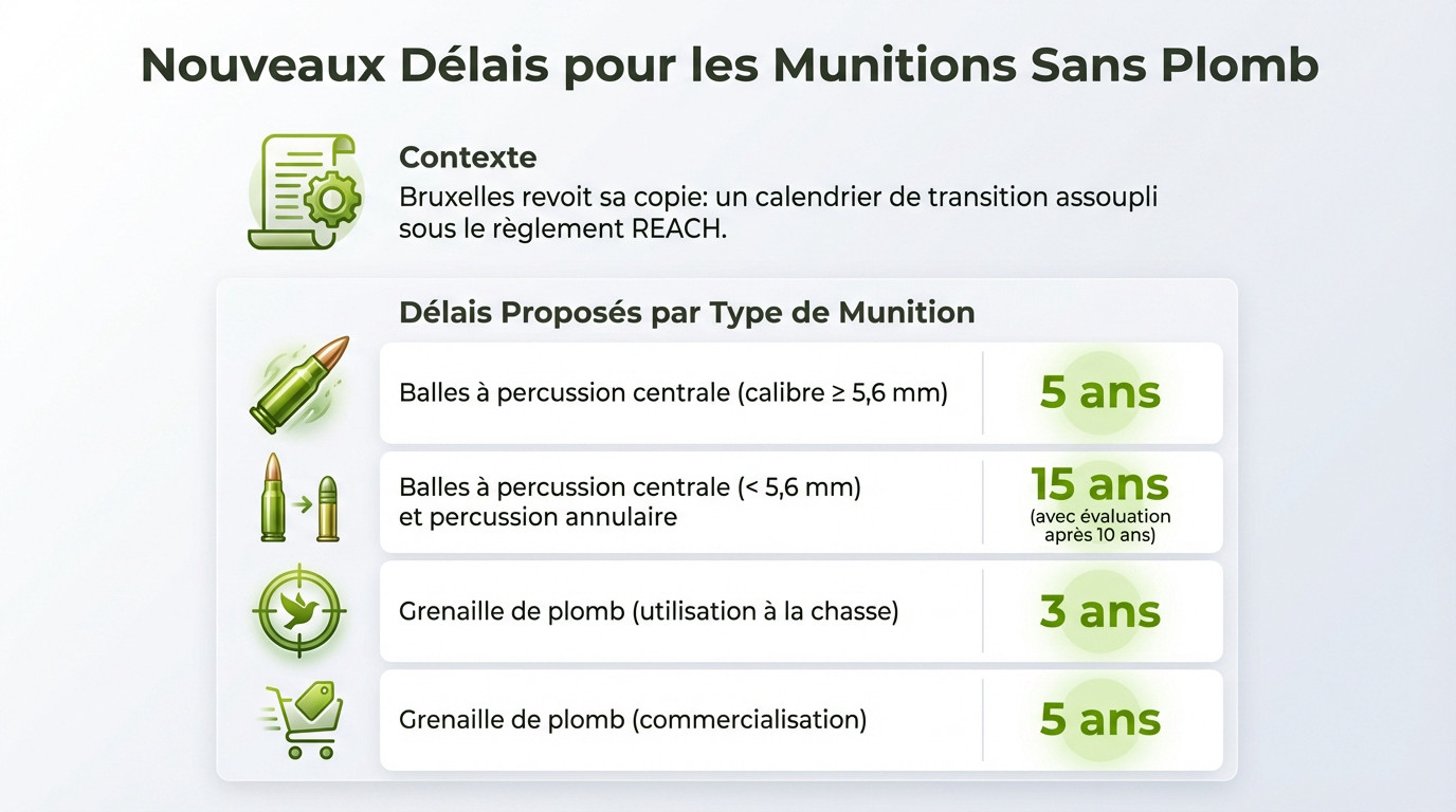 Chasseur examinant des munitions, illustrant les nouveaux délais de transition pour l'interdiction du plomb