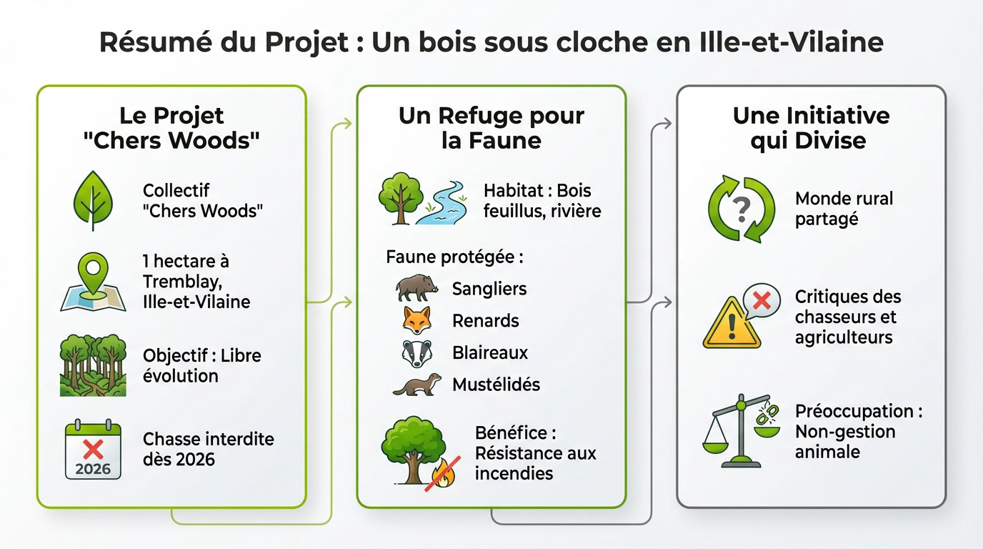 Forêt dense en Ille-et-Vilaine représentant la zone de libre évolution acquise par le collectif Chers Woods